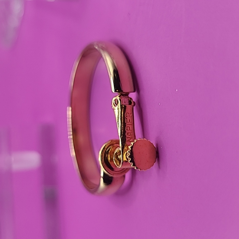 Gold tone hoop clip on earrings by Napier - Picture 8 of 9